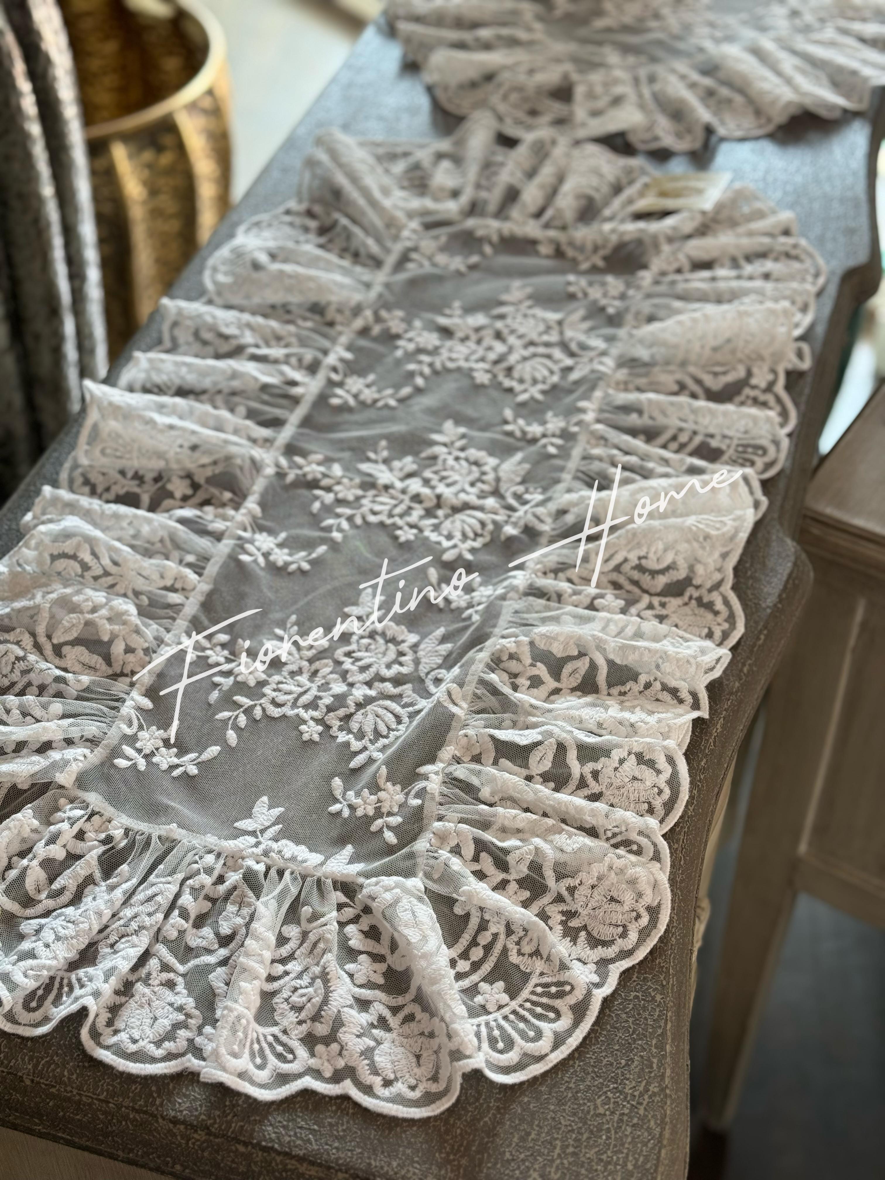 Tris centrini in total pizzo sartoriale Royal - vari colori -  80x40+45x40 - Charme Home Textile